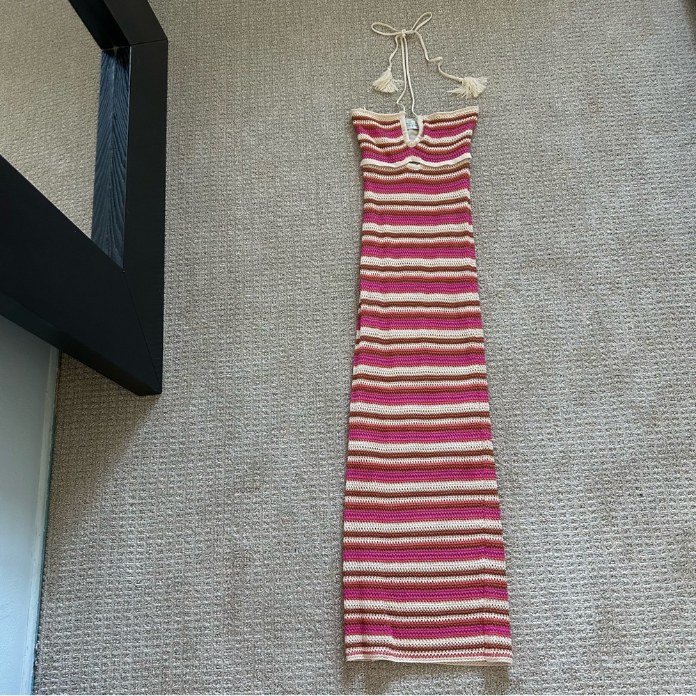 Dress Forum Striped Knit Maxi Body Con Strapless Dress Size Small
